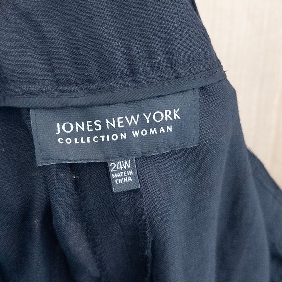 Jones New York Women Linen Pants 24W Black Trousers Coastal Quiet Luxury Classic - Picture 7 of 8